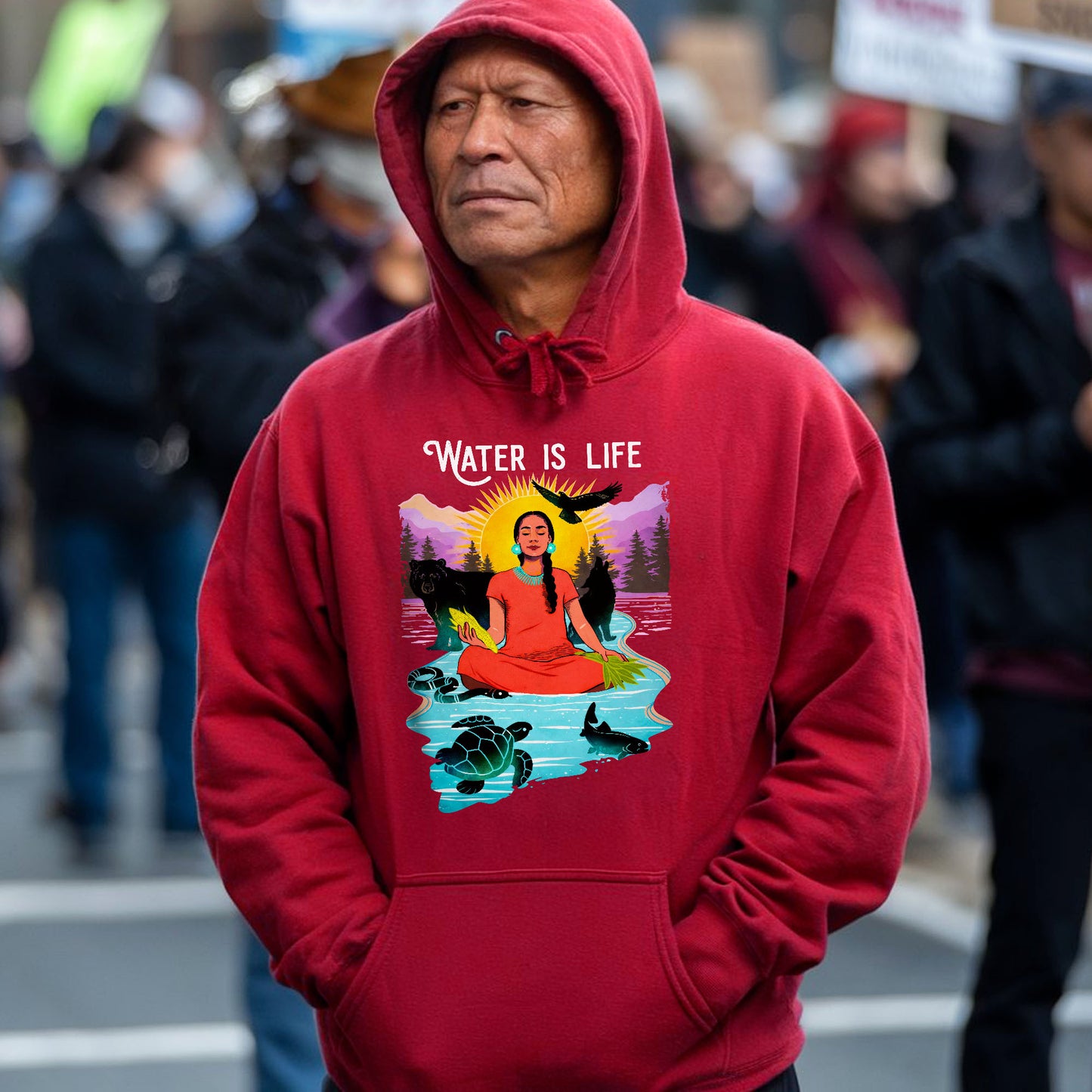 Water is Life Native American Woman - Unisex T-shirt/V-neck T-shirt/Hoodie/Sweatshirt