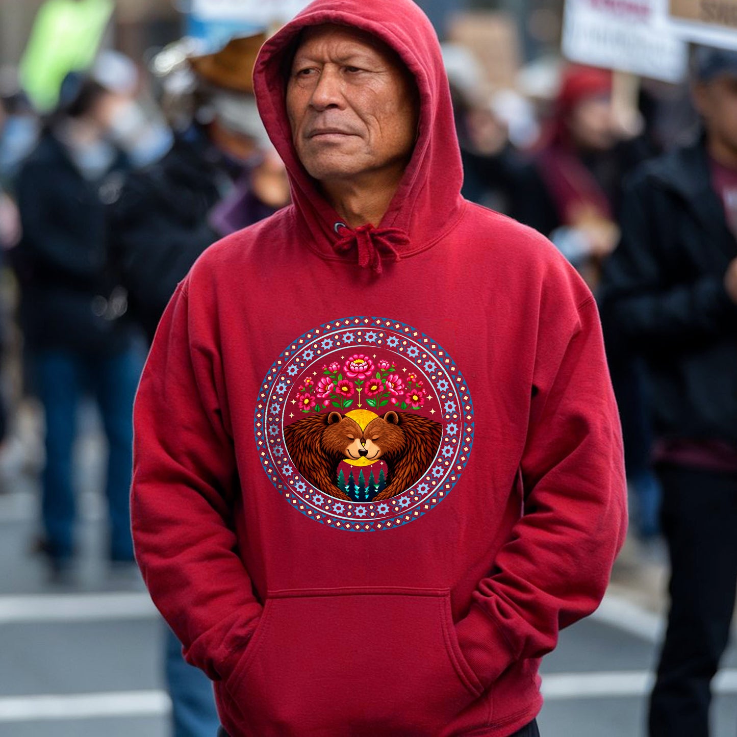 Sacred Bear Love Circle - Indigenous Art of Unity & Love Unisex T-shirt/T-shirt V-neck/Hoodie/Sweatshirt