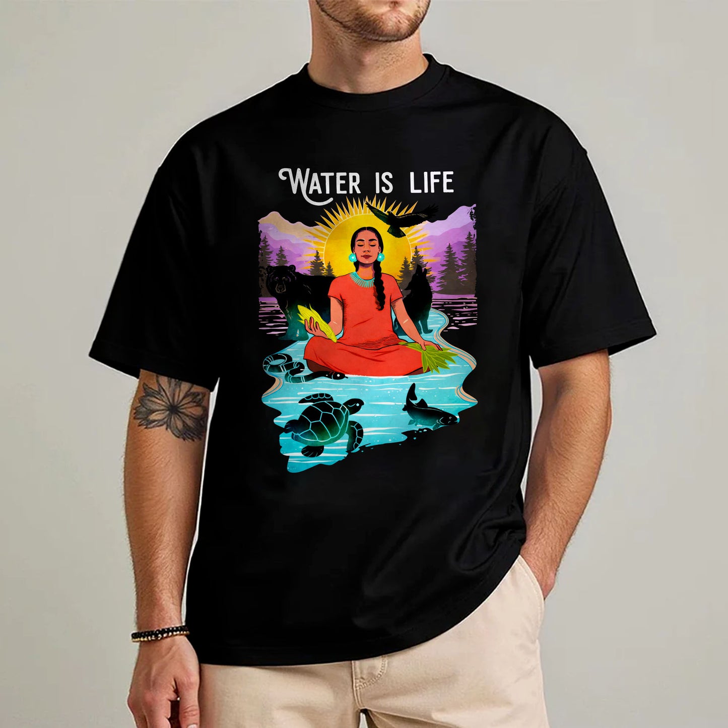 Water is Life Native American Woman - Unisex T-shirt/V-neck T-shirt/Hoodie/Sweatshirt