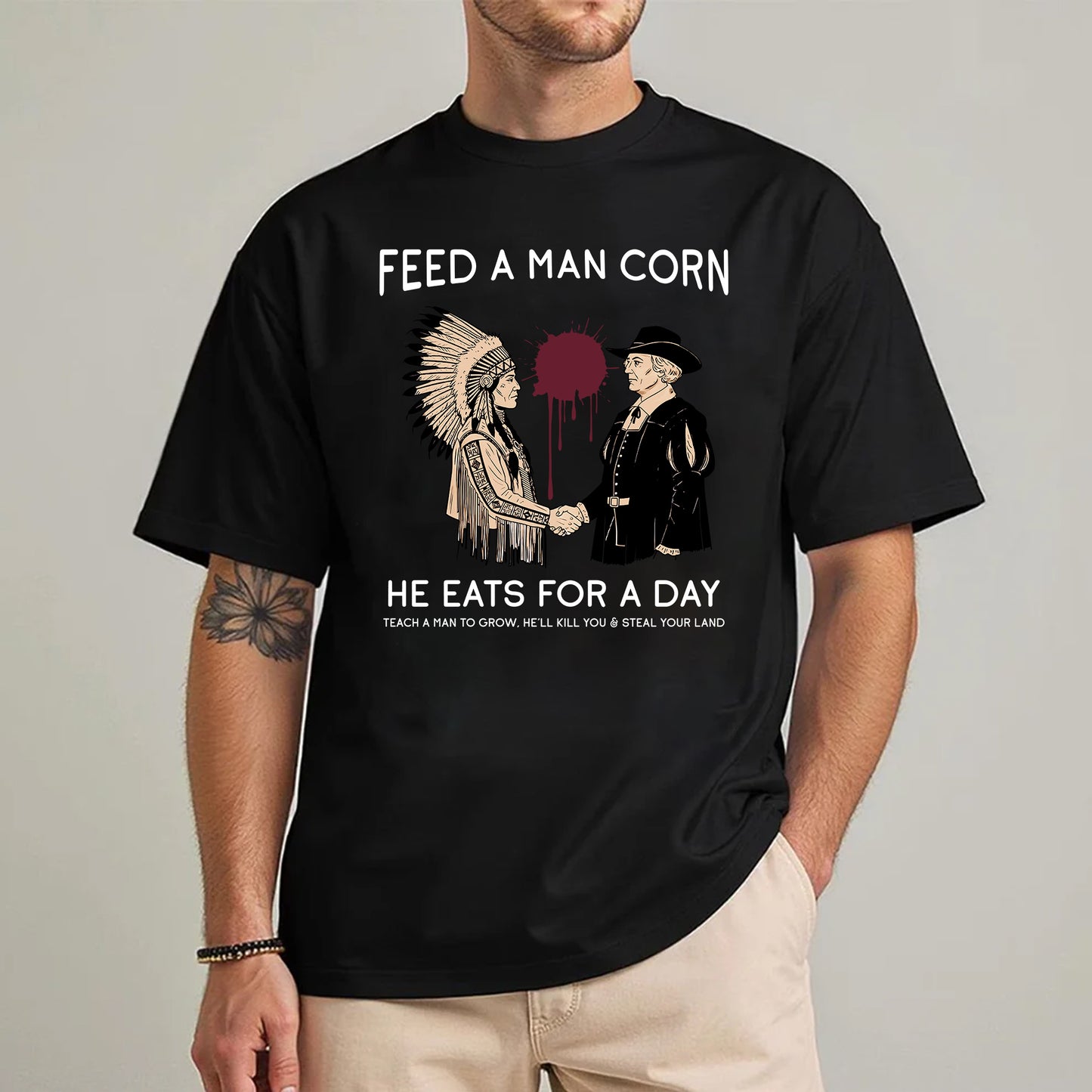 "Feed a Man Corn" Native American Graphic Unisex T-Shirt/T-Shirt V-Neck/Hoodie/Sweatshirt