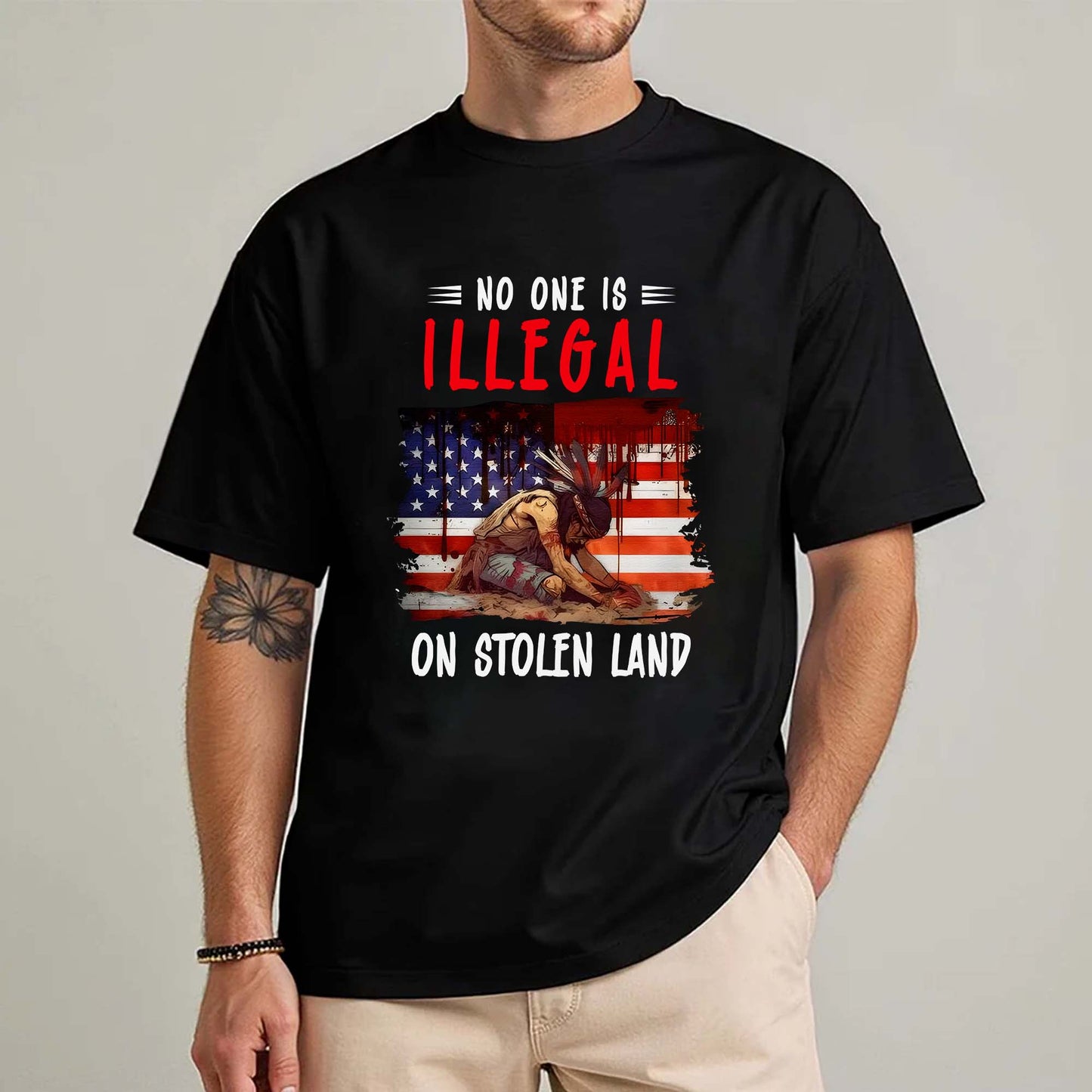No One Is Illegal on Stolen Land - Native American Pride Unisex T-Shirt/T-Shirt V-Neck/Hoodie/Sweatshirt
