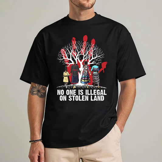 Red Handprint Awareness - No One Is Illegal on Stolen Land Unisex T-Shirt/T-Shirt V-Neck/Hoodie/Sweatshirt