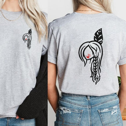 Braided Hair Red Handprint Indigenous Woman - Two Sides - MMIW Unisex T-Shirt/Hoodie/V-Neck/Sweatshirt