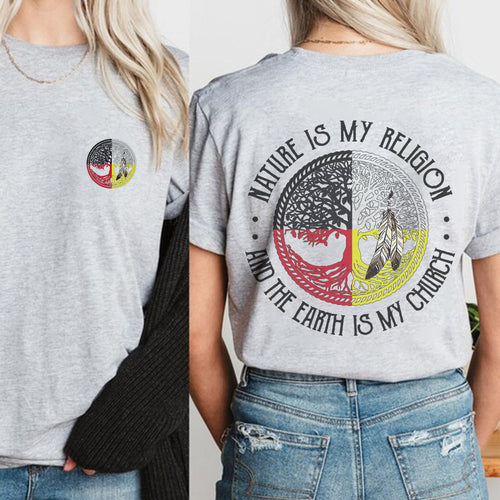 Nature Is My Religion Four Directions Sacred Circle - Two Sides - Unisex T-Shirt/T-Shirt V-Neck/Hoodie/Sweatshirt