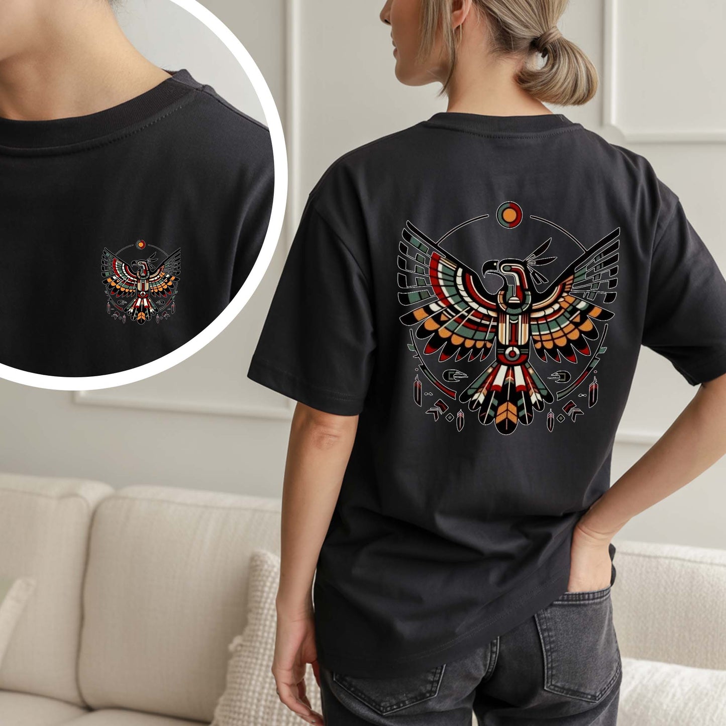 Sacred Thunderbird Spirit Geometric Design - Two sides - T-Shirt/T-Shirt V-Neck/Hoodie/Sweatshirt