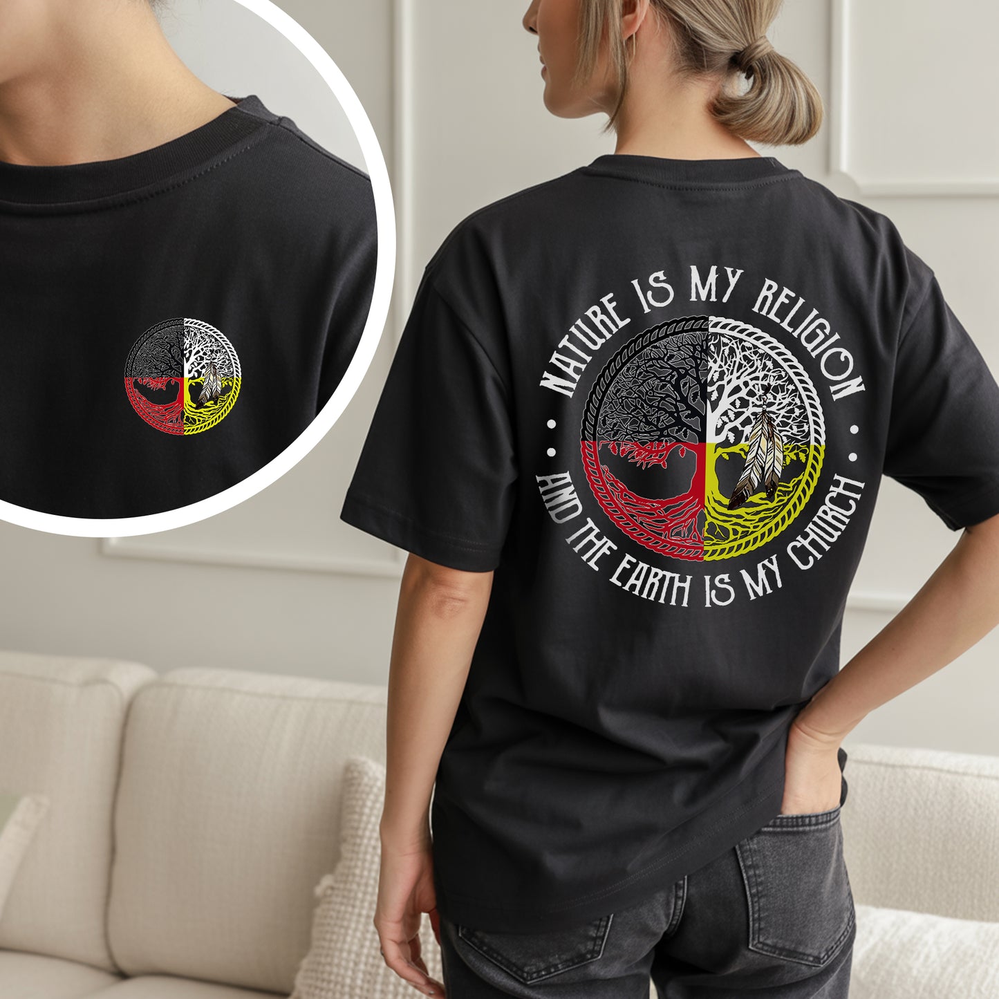 Nature Is My Religion Four Directions Sacred Circle - Two Sides - Unisex T-Shirt/T-Shirt V-Neck/Hoodie/Sweatshirt