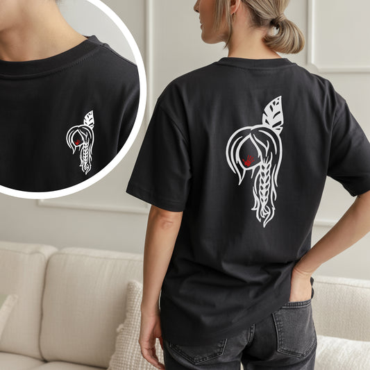 Braided Hair Red Handprint Indigenous Woman - Two Sides - MMIW Unisex T-Shirt/Hoodie/V-Neck/Sweatshirt