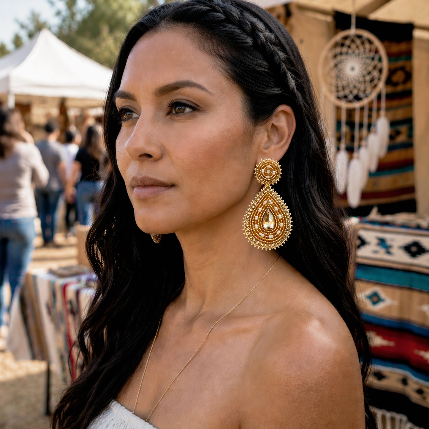 Handmade Beaded Teardrop Shape Post Earrings