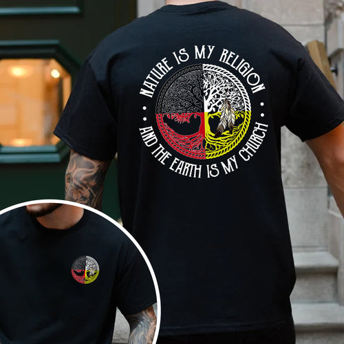 Nature Is My Religion Four Directions Sacred Circle - Two Sides - Unisex T-Shirt/T-Shirt V-Neck/Hoodie/Sweatshirt