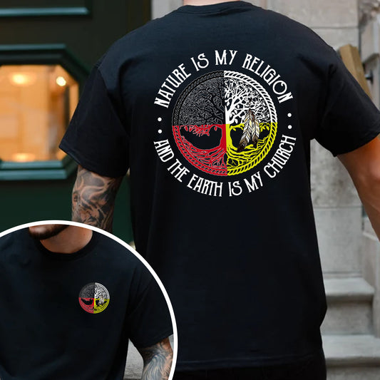 Nature Is My Religion Four Directions Sacred Circle - Two Sides - Unisex T-Shirt/T-Shirt V-Neck/Hoodie/Sweatshirt