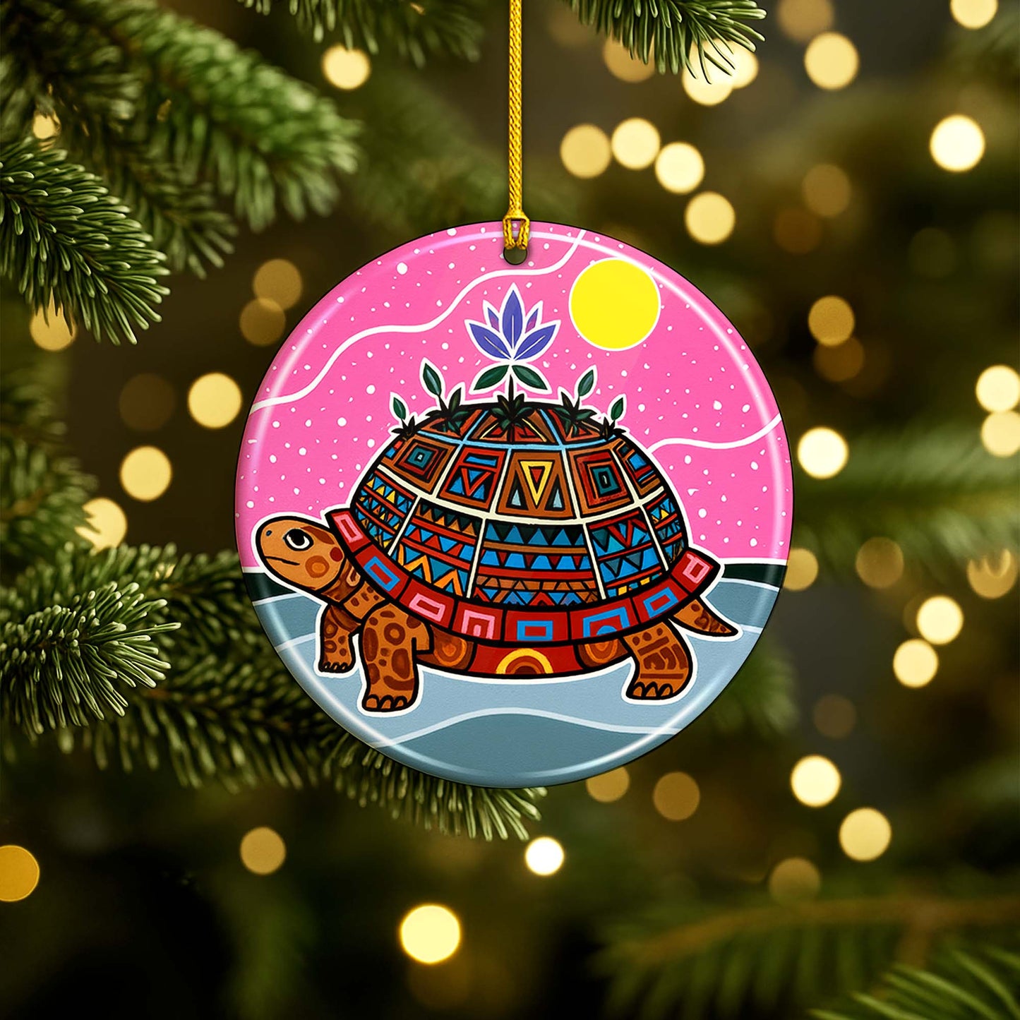 Turtle Island Ceramic Ornament - Indigenous Inspired for Holiday Decor