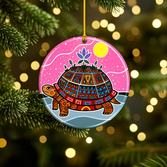 Turtle Island Ceramic Ornament - Indigenous Inspired for Holiday Decor