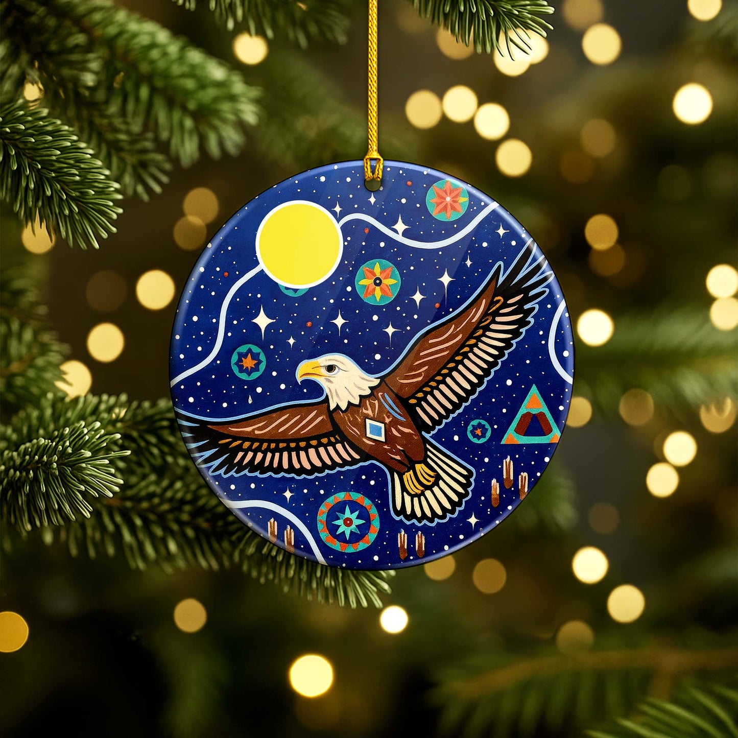 Tribal Eagle Ceramic Ornament Spiritual Wildlife Design for Holiday Decor