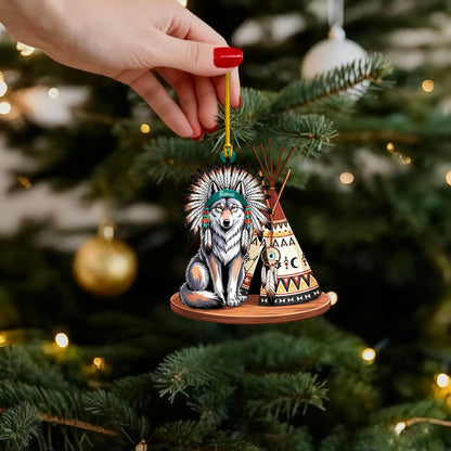 Native American Wolf Christmas - Custom Name Design - Ornament Acrylic