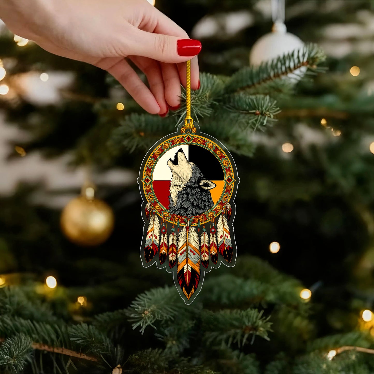 Medicine Wheel Wolf - Native American Feather - Unique Christmas Gift Flat Acrylic