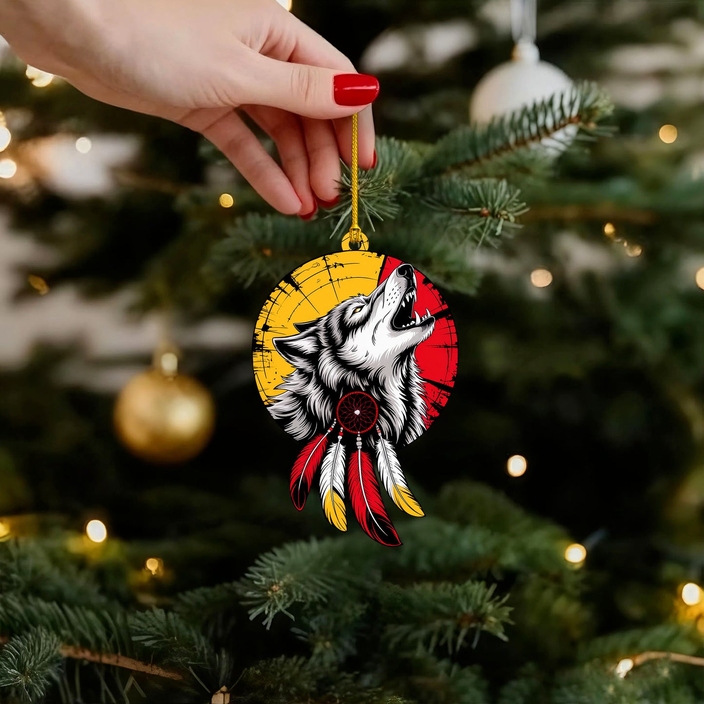 Howling Wolf with Dreamcatcher - Native American Christmas Gift Decor Flat Acrylic