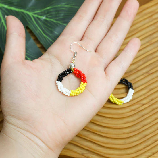 Beaded Circle Earrings – Red, Black, and Yellow