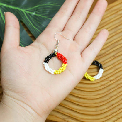 Beaded Circle Earrings – Red, Black, and Yellow