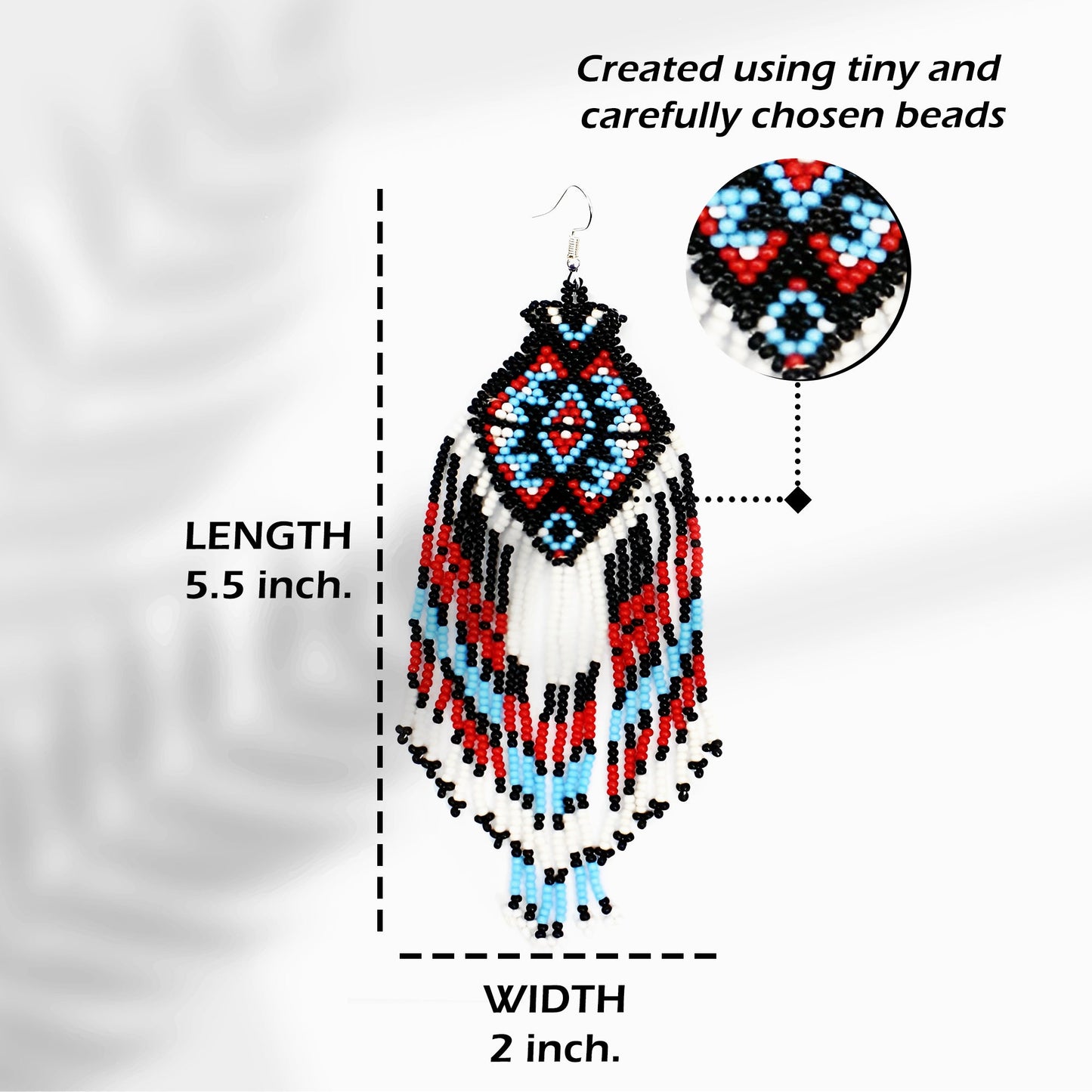 White Red Black Long Beaded Handmade Earrings For Women