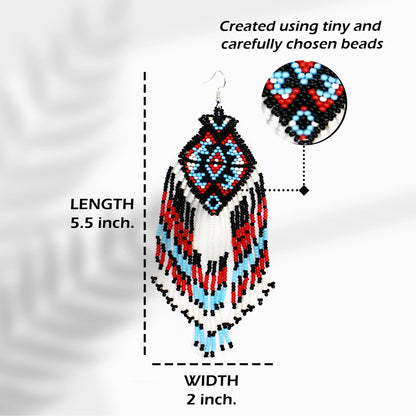 White Red Black Long Beaded Handmade Earrings For Women