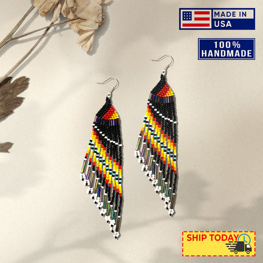 Black Multicolored Beaded Handmade Earrings For Women