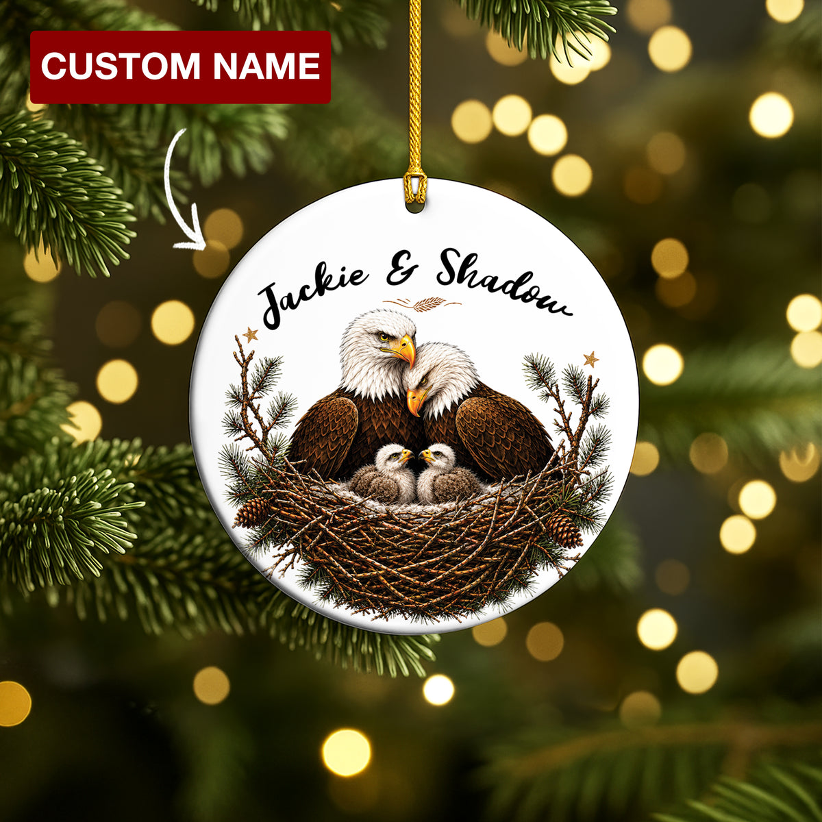 Personalized Eagle Ceramic Christmas Ornament Couple Gift