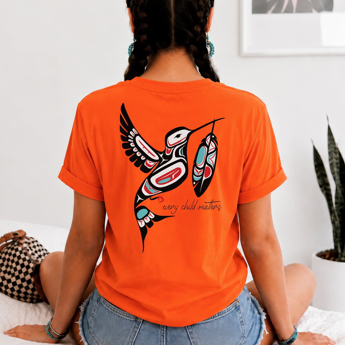 Every Child Matters Hummingbird With Feather Design - Two sides - Unisex T-shirt/V-neck T-shirt/Hoodie/Sweatshirt