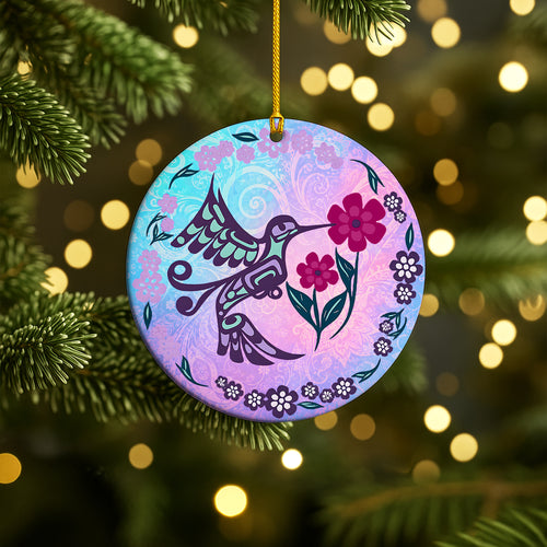 Hummingbird Ceramic Ornament – Floral Christmas Tree Decor & Nature Lover Gift
