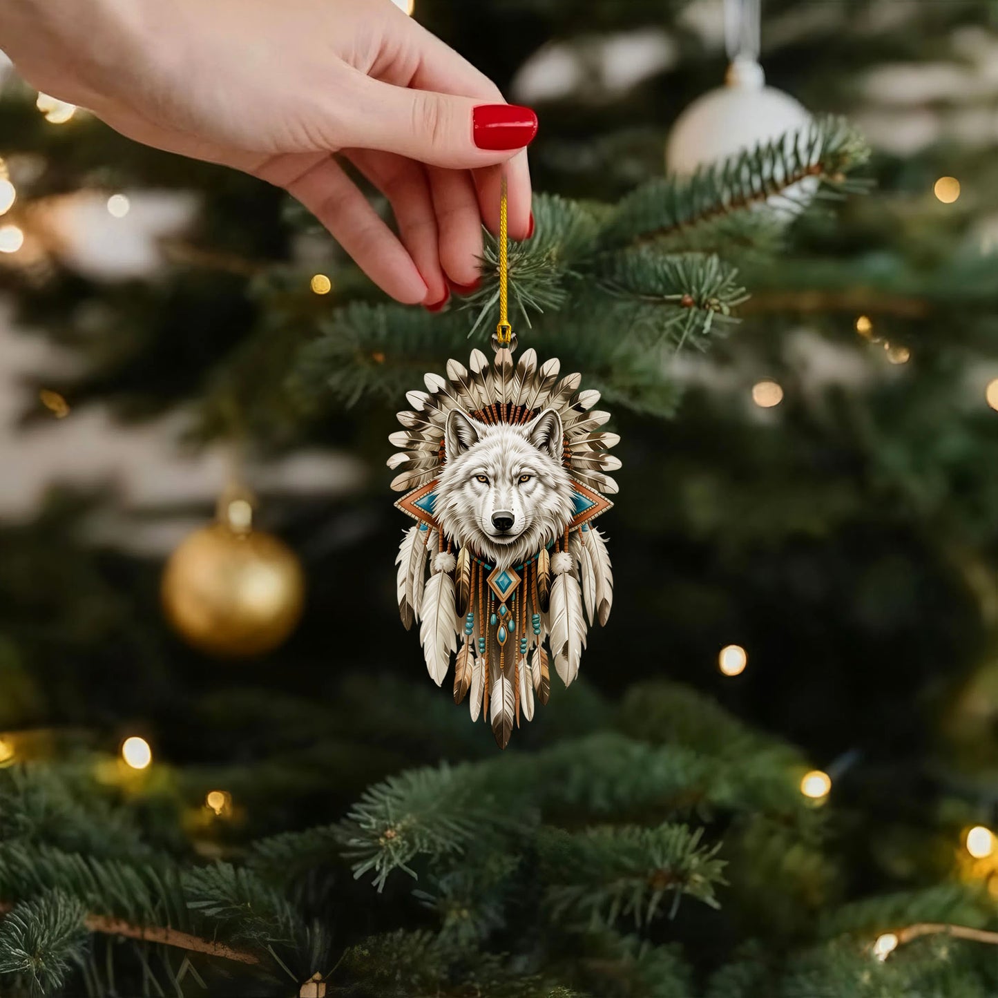 White Wolf Spirit - Native Feather Tribal - Unique Christmas Gift Decor Flat Acrylic