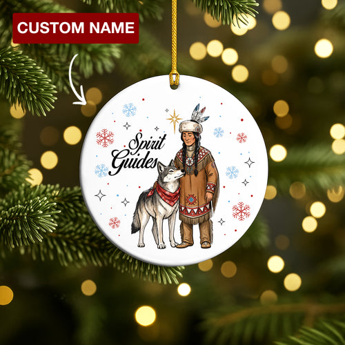 Personalized Native Spirit Guides Ceramic Ornament, Indigenous Inspired Christmas Gift - Custom Name