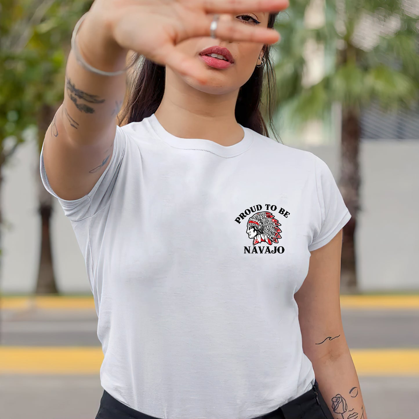 I Was Not Born in America Indigenous Heritage - Custom Tribe Design - Two sides - T-shirt/T-shirt V-neck/Hoodie/Sweatshirt