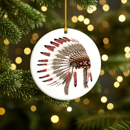 Native Chief Headdress Ceramic Ornament – Tribal Heritage Christmas Tree Decor
