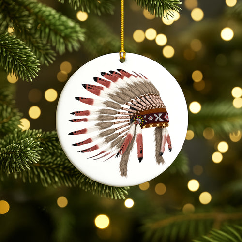 Native Chief Headdress Ceramic Ornament – Tribal Heritage Christmas Tree Decor
