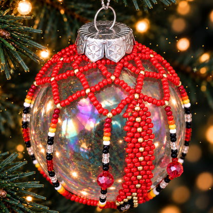 Red Beaded Christmas Ornament, Native-Inspired Holiday Decor