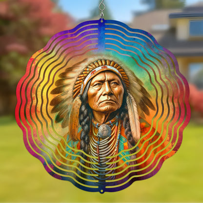 Colorful Native American Sitting Bull Chief Wind Spinner 012