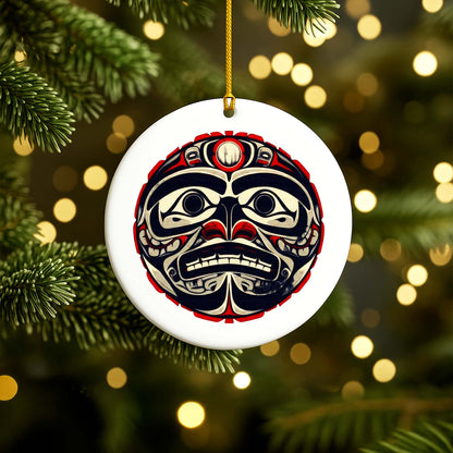 Native Mask Ceramic Ornament - Handcrafted Indigenous Art - Unique Holiday Decor