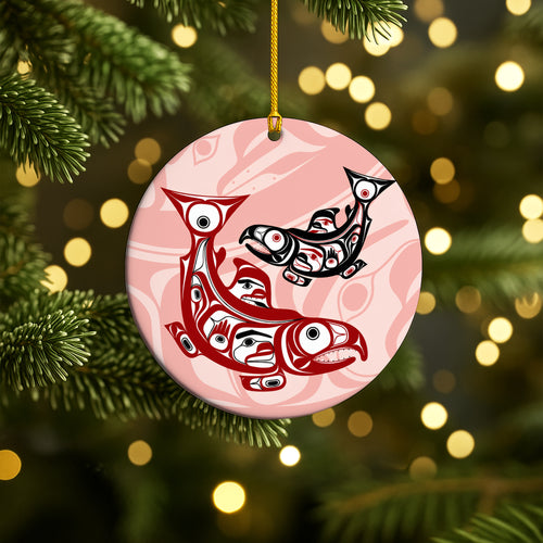Pacific Northwest Salmon Ceramic Ornament – Indigenous Art Christmas Tree Decor