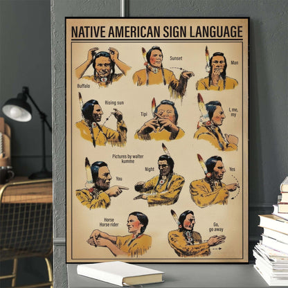 Native American Sign Language - Plains Indian Hand Talk Chart for History & Culture Poster