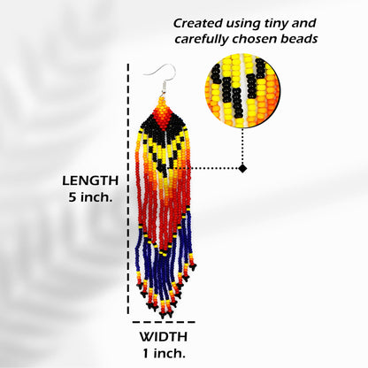 Blue Red Ethnic Beaded Handmade Earrings For Women