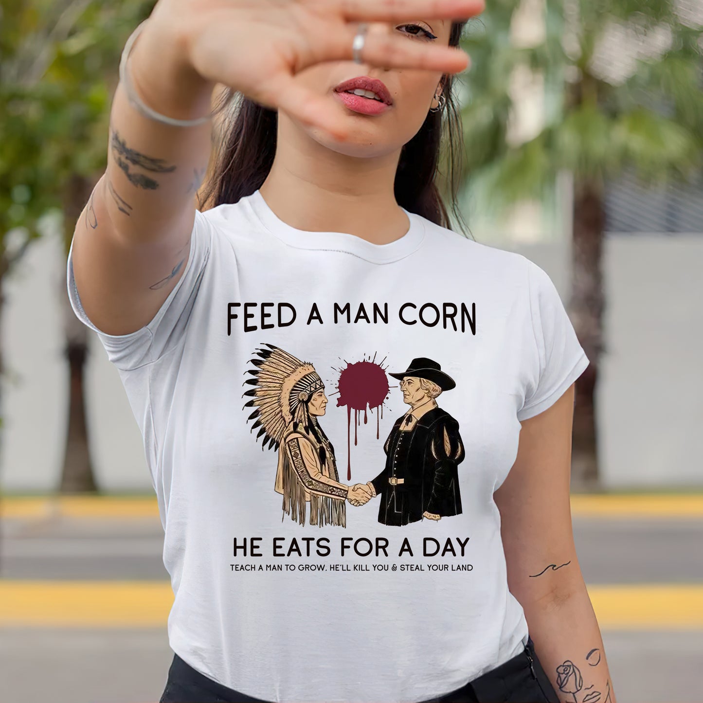 "Feed a Man Corn" Native American Graphic Unisex T-Shirt/T-Shirt V-Neck/Hoodie/Sweatshirt