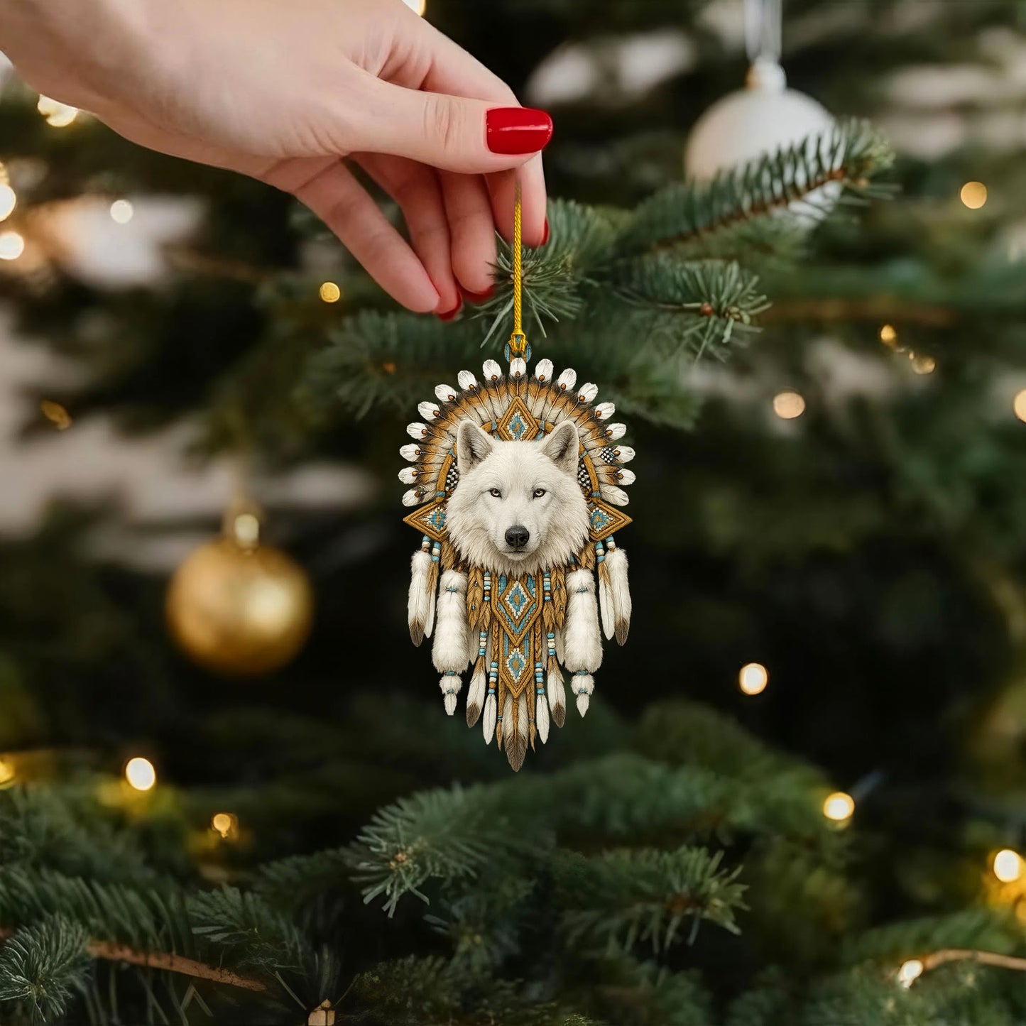 White Wolf Dreamcatcher- Indigenous Inspired - Unique Christmas Gift Decor Flat Acrylic