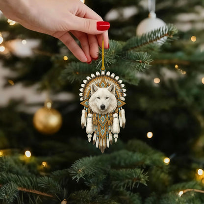 White Wolf Dreamcatcher- Indigenous Inspired - Unique Christmas Gift Decor Flat Acrylic
