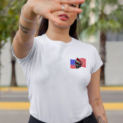 Native American Flag Tribal Chief Head with USA Flag Graphic - Two sides - Unisex T-Shirt/T-Shirt V-Neck/Hoodie/Sweatshirt