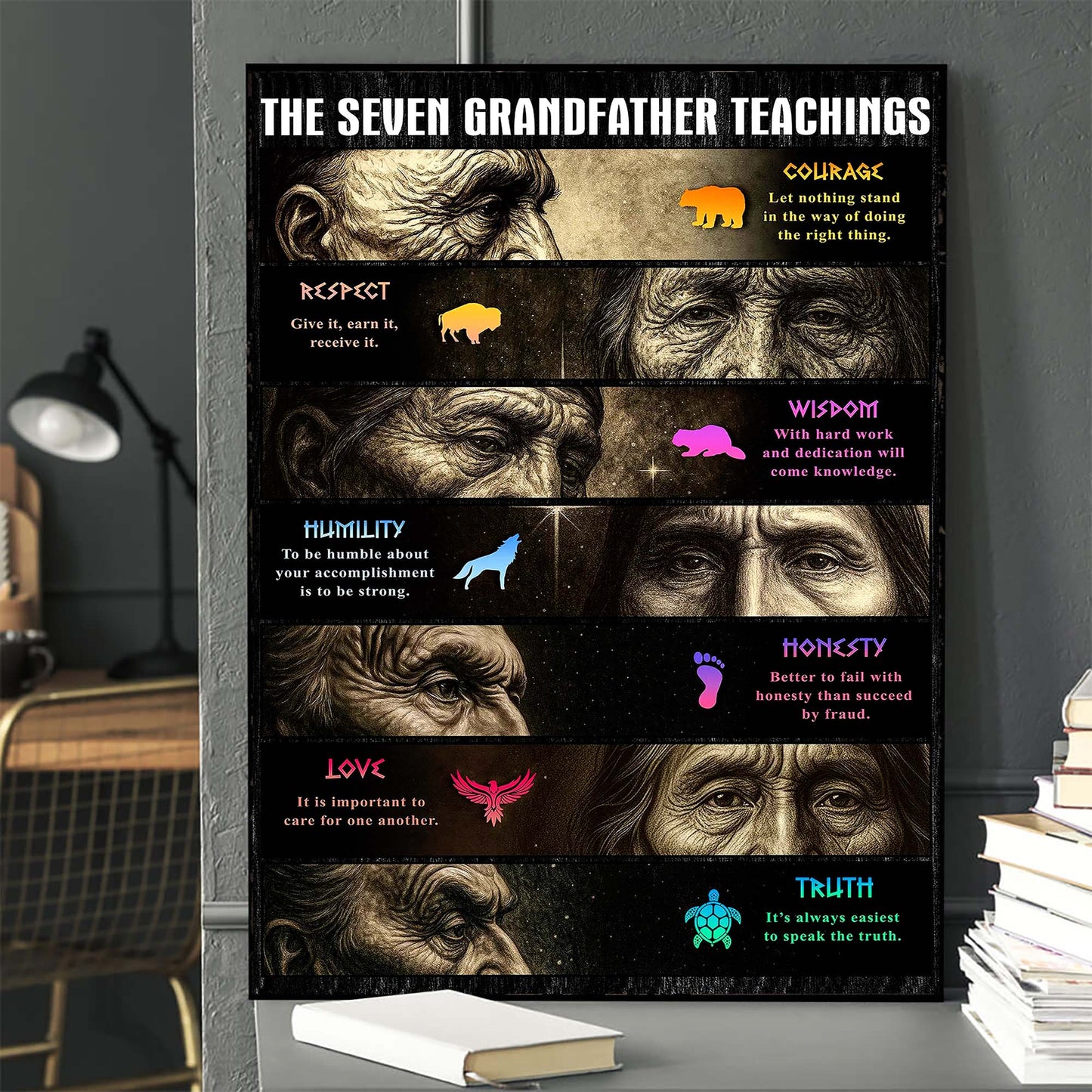 Native American Seven Grandfather Teachings - Indigenous Inspirational Poster/Canvas