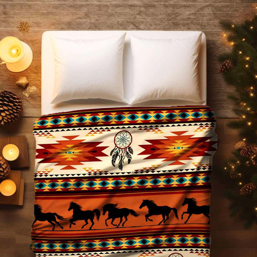 Spirit Horse Native Inspired Dreamcatcher Southwestern Throw Decor Fleece Blanket
