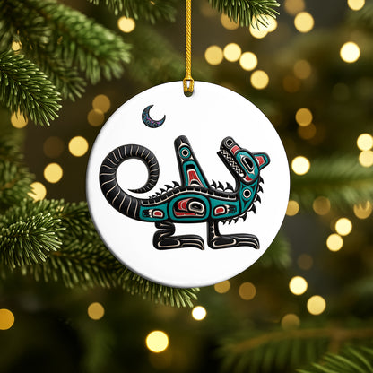 Native American Orca Spirit Christmas Ornament – Indigenous Tribal Art Ceramic Hanging Decoration