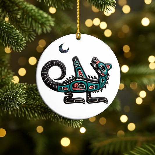 Native American Orca Spirit Christmas Ornament – Indigenous Tribal Art Ceramic Hanging Decoration