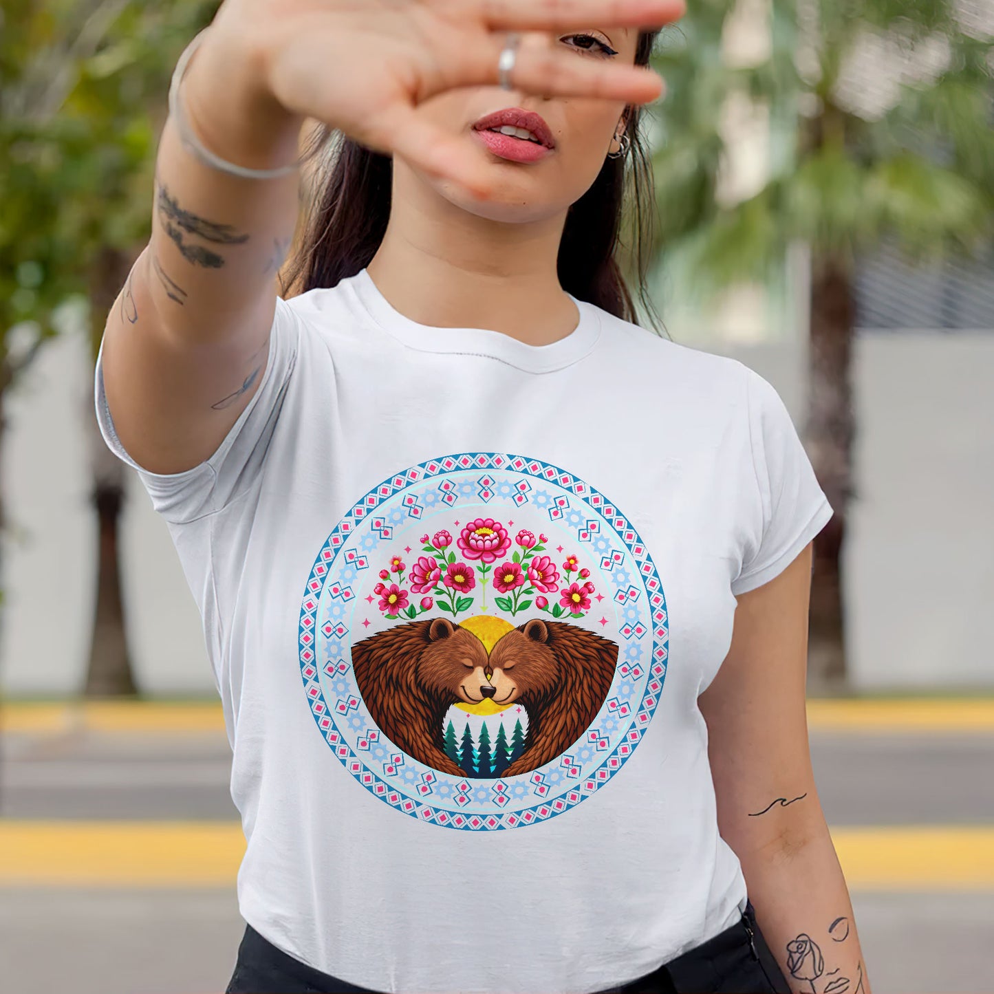 Sacred Bear Love Circle - Indigenous Art of Unity & Love Unisex T-shirt/T-shirt V-neck/Hoodie/Sweatshirt