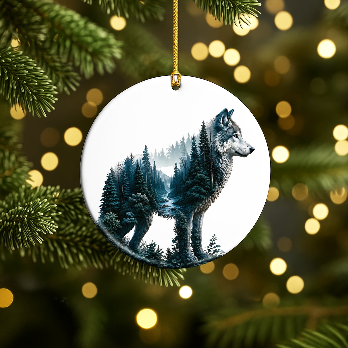 Native Wolf Spirit Christmas Ornament – Forest Wilderness Decor