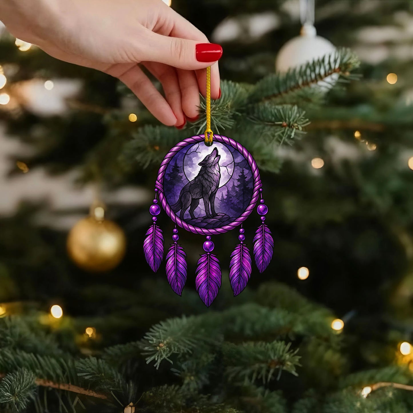 Wolf Dreamcatcher - Purple Moon Forest - Unique Christmas Gift Decor Flat Acrylic